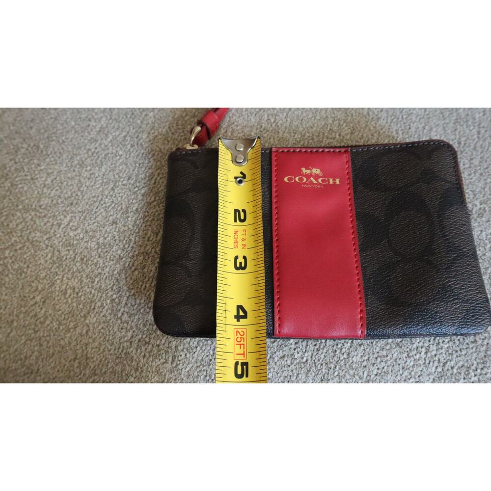 Coach Signature Dark Brown and Red Wristlet Logo Monogram Mini Small Leather Zip - Picture 6 of 7